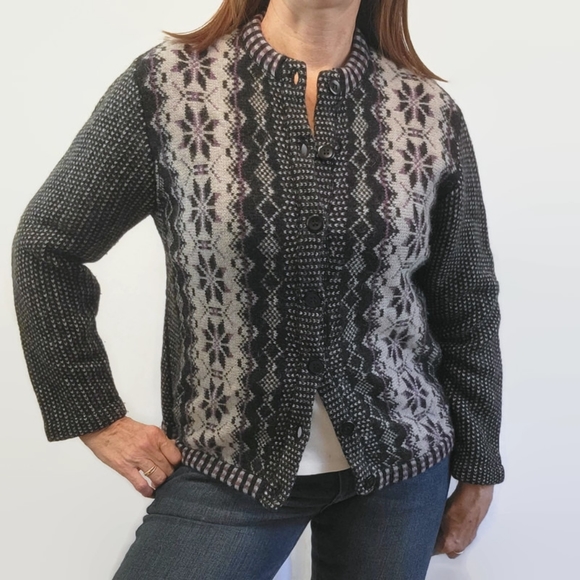 Northern Isles Wool Purple and Black Cardigan Sweater - Picture 2 of 16